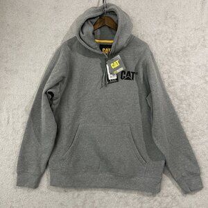 New Men's CATERPILLAR Size Large Gray CAT Logo Heavyweight Hoodie Sweatshirt